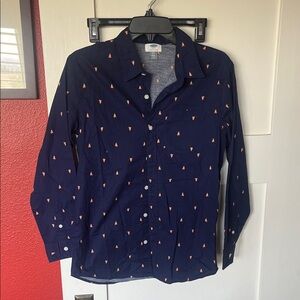 Old Navy Kids Long Sleeve Shirt - Dark Blue and Orange